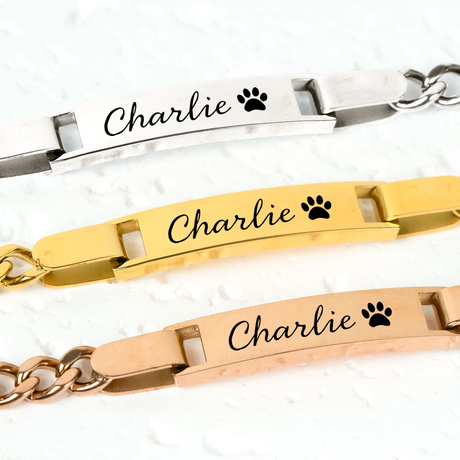 Engraved Pet Paw Name Birthstone Bracelet - Personalized Stainless Steel Bracelet - Image 4