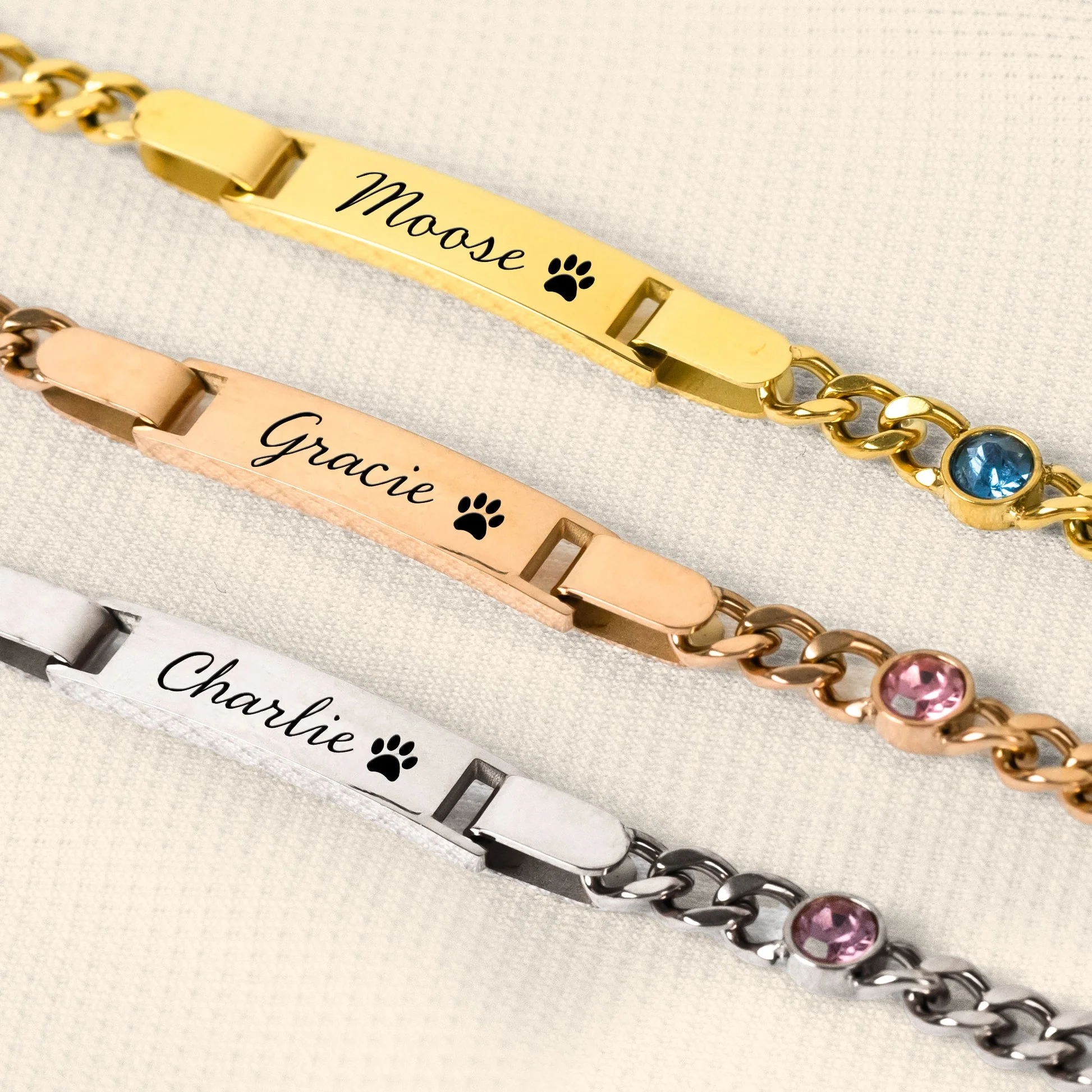 Engraved Pet Paw Name Birthstone Bracelet - Personalized Stainless Steel Bracelet - Image 5