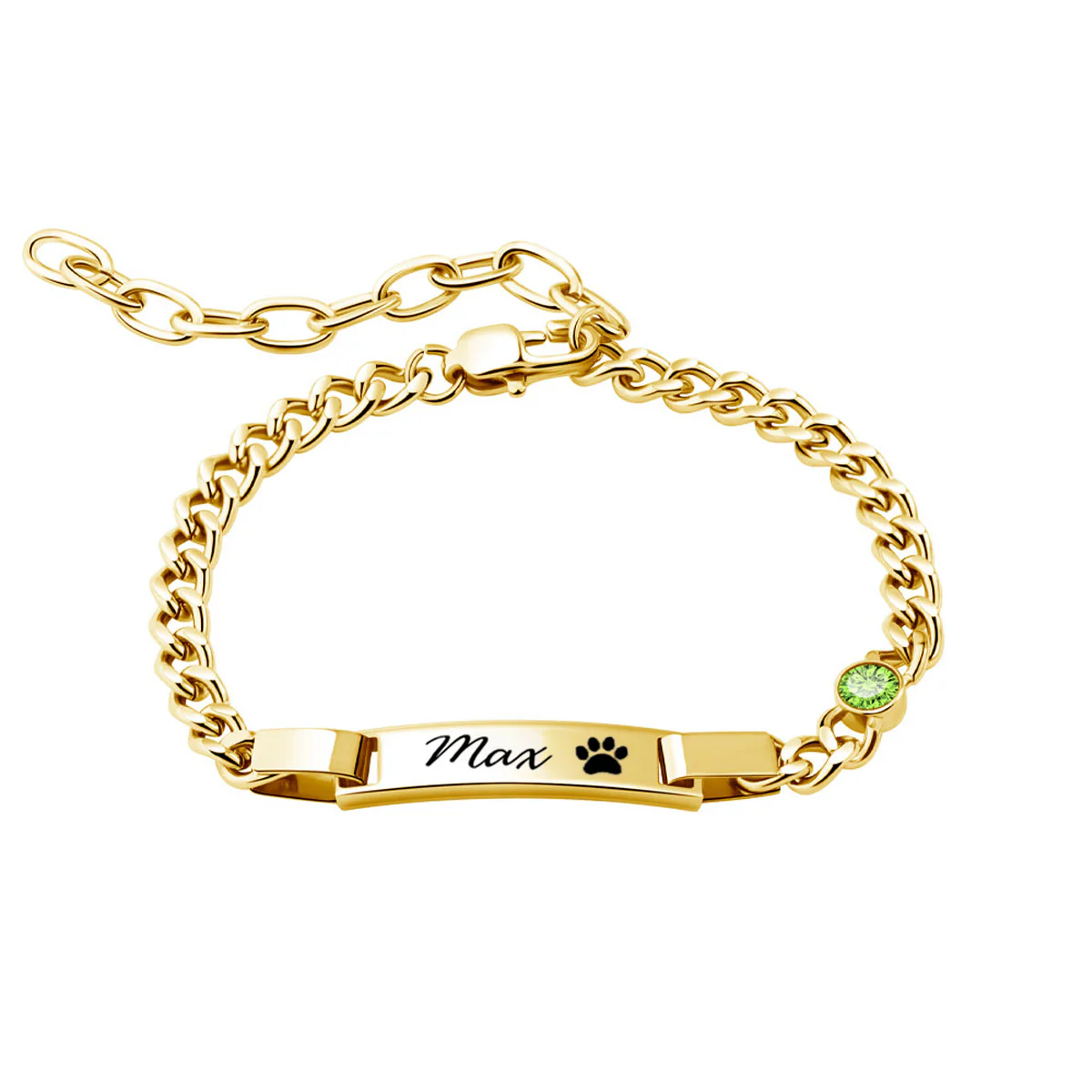 Engraved Pet Paw Name Birthstone Bracelet - Personalized Stainless Steel Bracelet - Image 8
