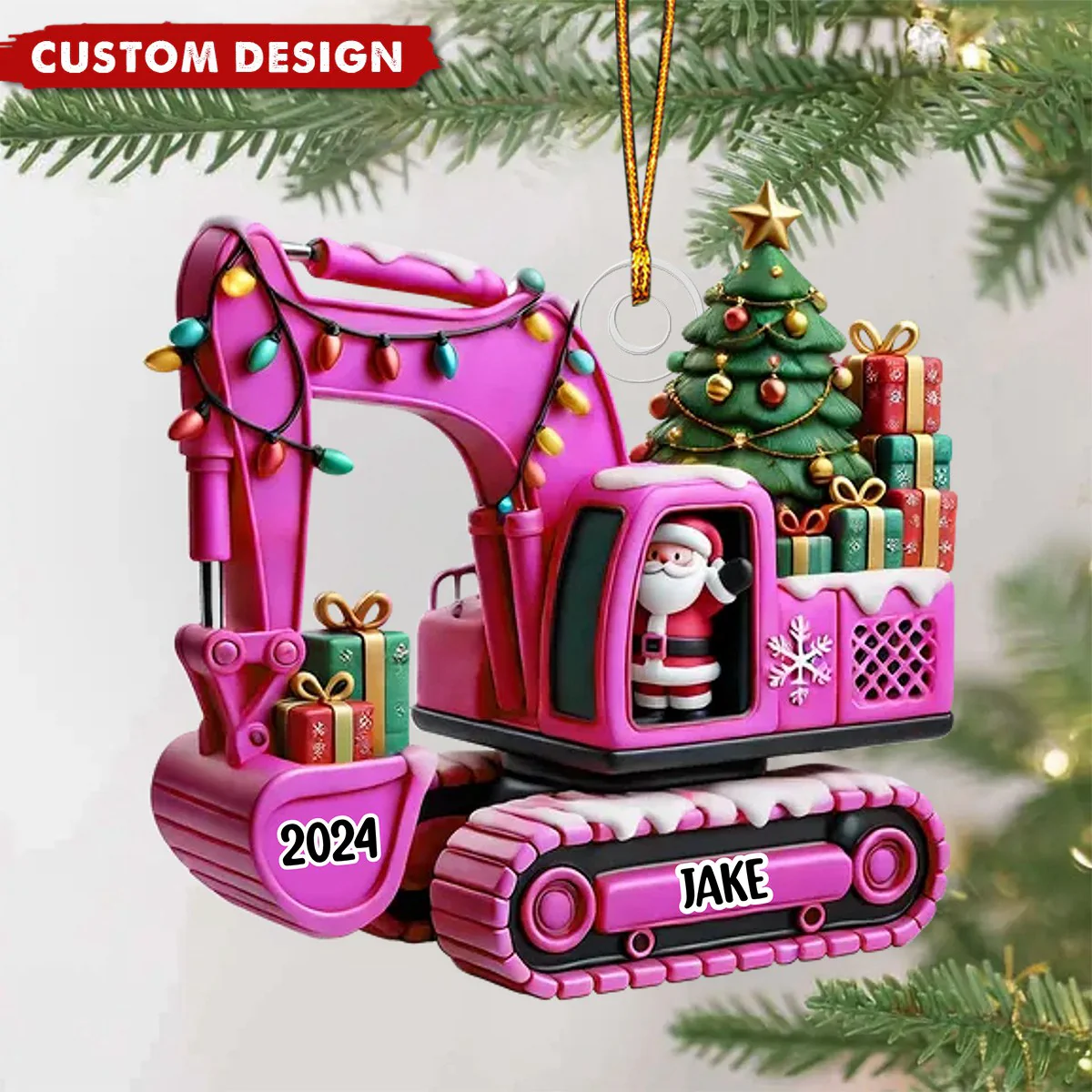 Excavator Construction Ornament - Personalized Christmas Gift For Grandkid - Image 3