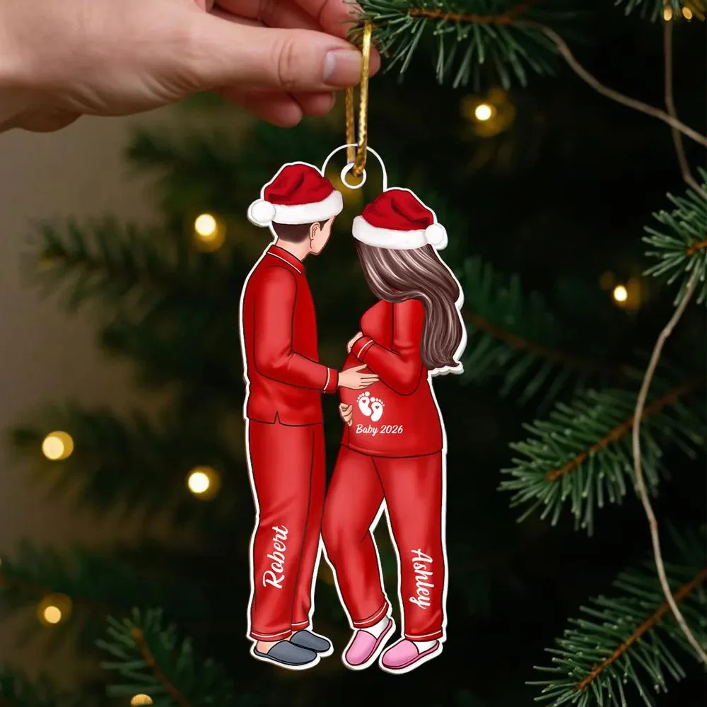 Expecting Parents Christmas Pregnancy Personalized Acrylic Ornament, Baby Arriving Ornament - Image 3