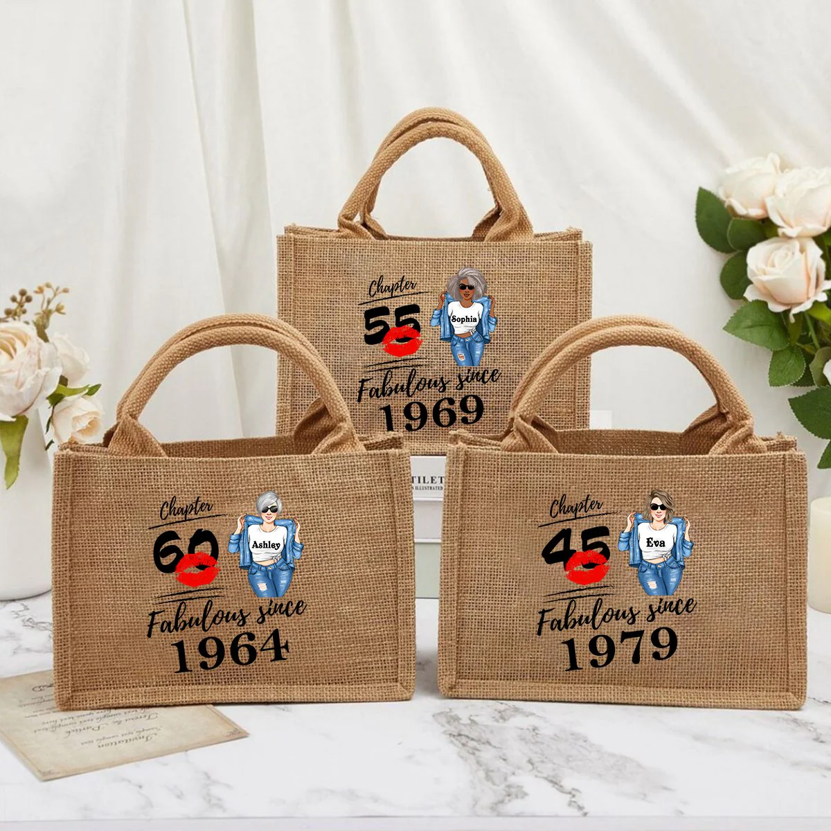 Fabulous Since - Personalized Jute Tote Bag - Birthday Loving Gift - Image 3