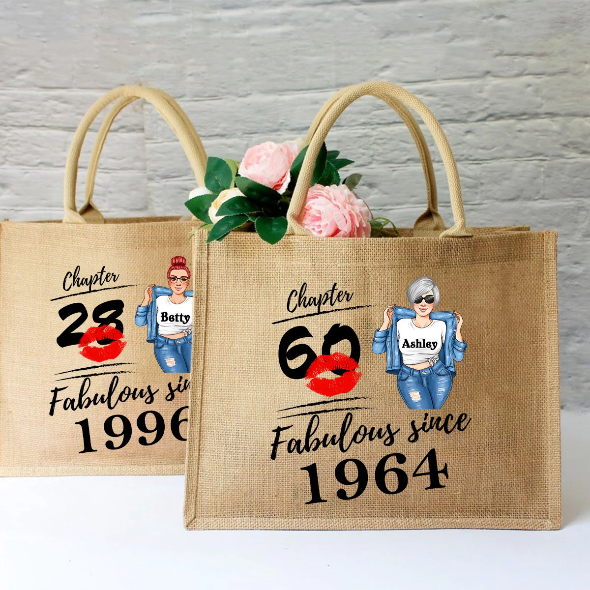 Fabulous Since - Personalized Jute Tote Bag - Birthday Loving Gift - Image 4