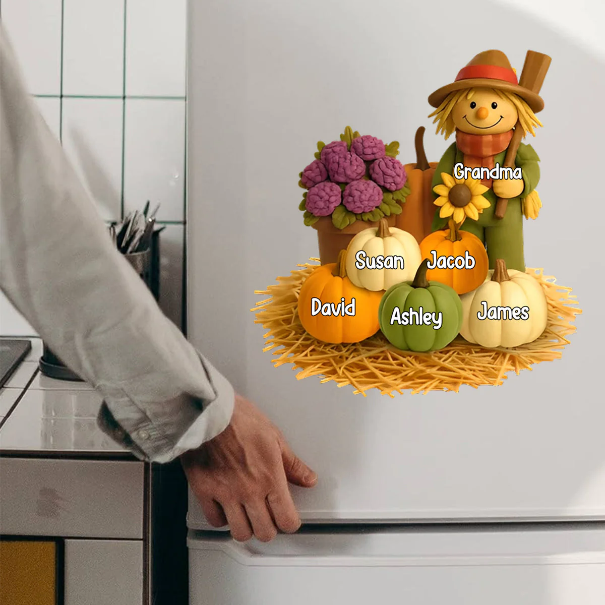 Fall Scarecrow Grandma with Pumpkins Grandkids Names Personalized Decal - Image 3