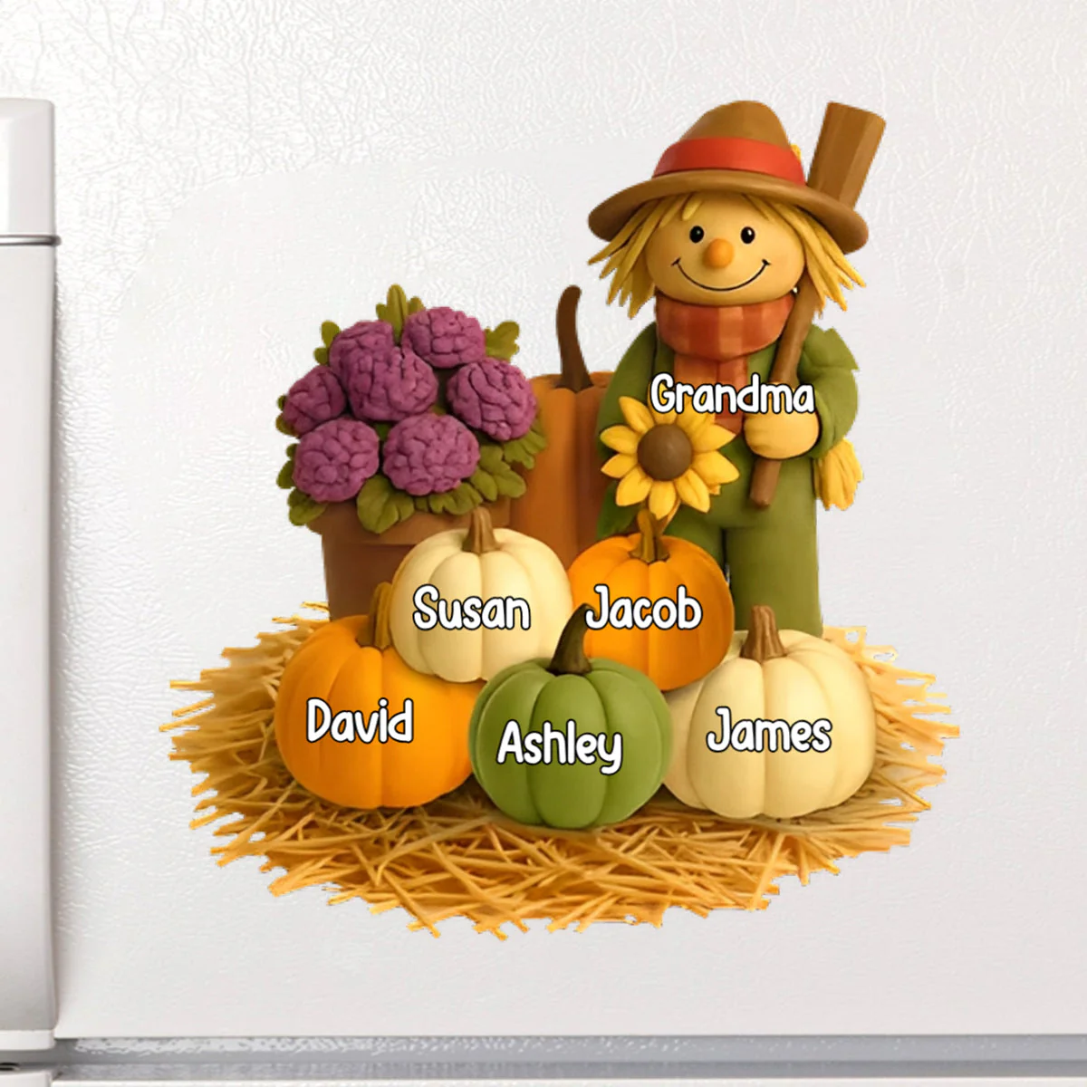 Fall Scarecrow Grandma with Pumpkins Grandkids Names Personalized Decal - Image 4
