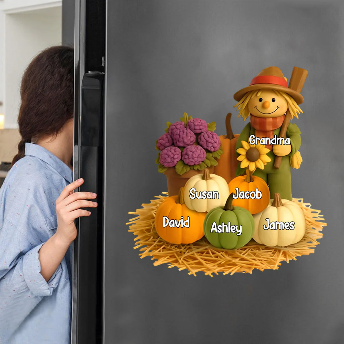 Fall Scarecrow Grandma with Pumpkins Grandkids Names Personalized Decal - Image 5