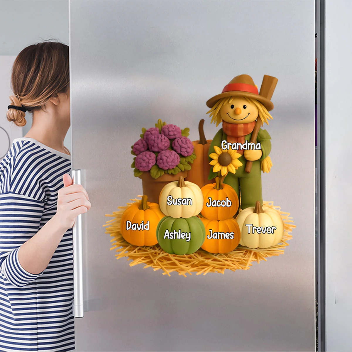 Fall Scarecrow Grandma with Pumpkins Grandkids Names Personalized Decal - Image 7