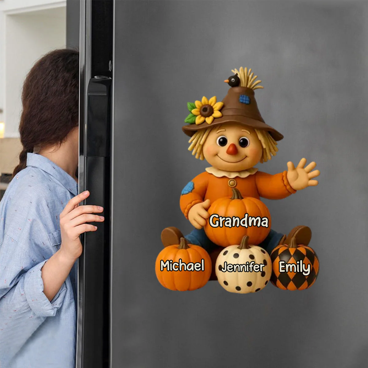Fall Season Grandma Scarecrow Grandkids Pumpkins Personalized Decal - Image 2