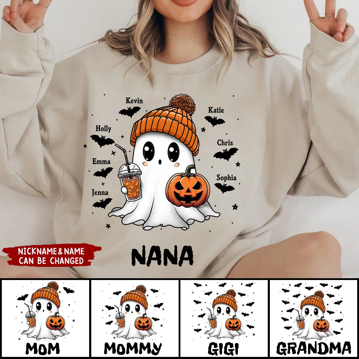 Fall Season Halloween Grandma Boo - Personalized Sweatshirt - Image 2