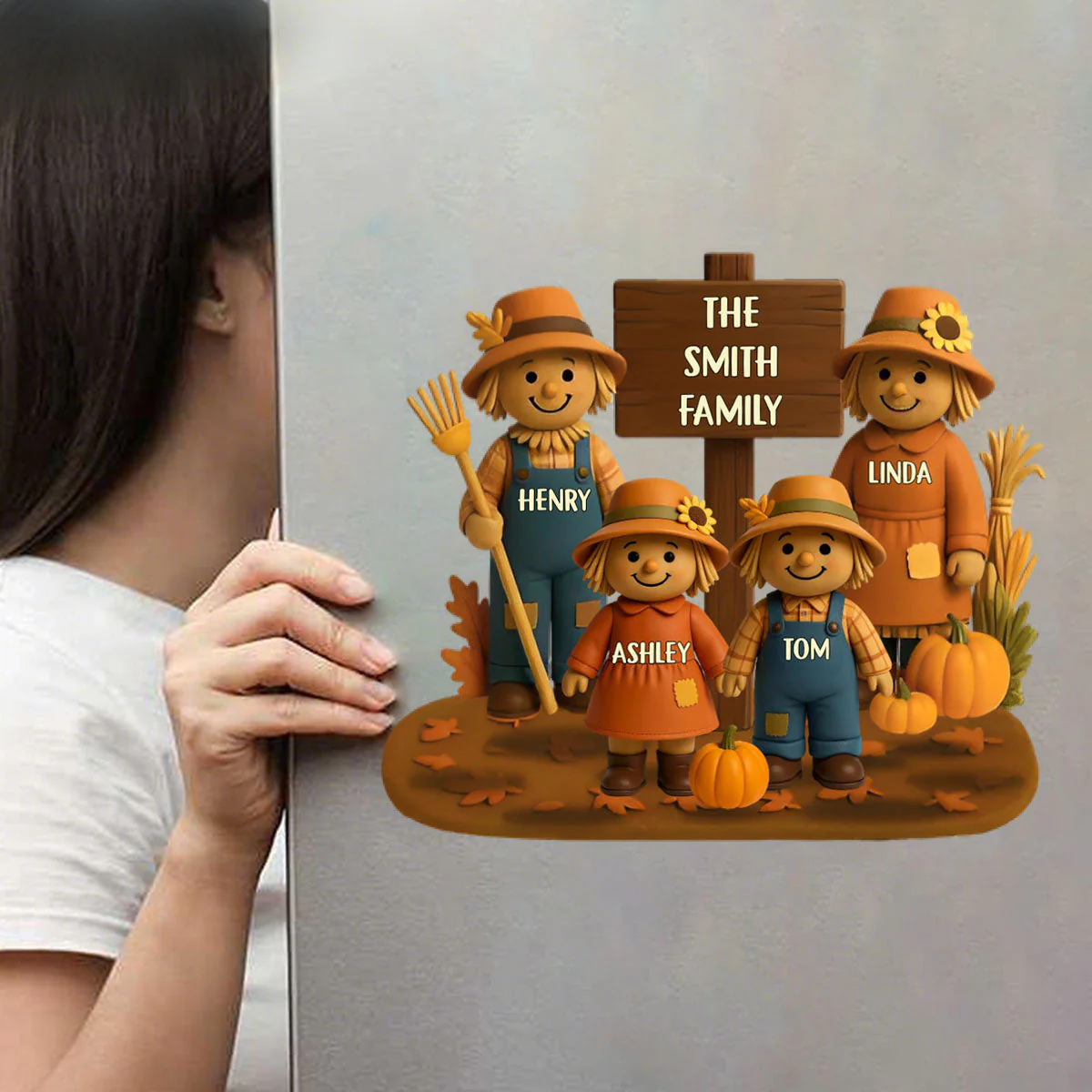 Fall Season Scarecrow Family Personalized Decal - Image 3