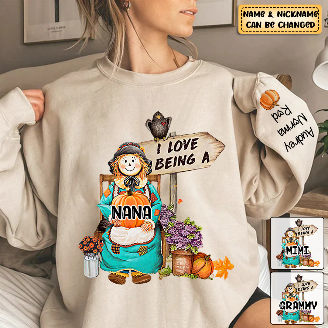 Fall Season Scarecrow Grandma/Mom With Little Pumpkin Kids Personalized Sweatshirt - Image 2