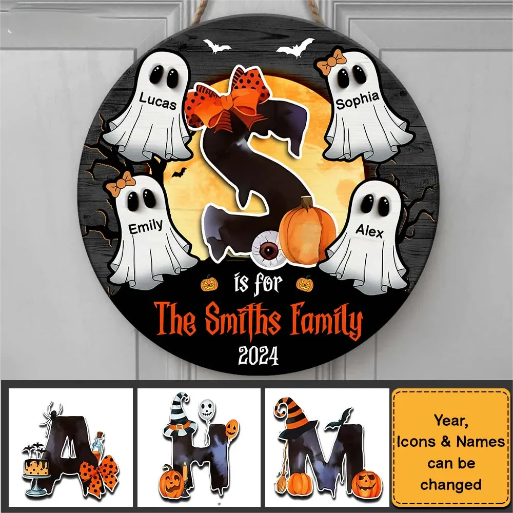 Family Alphabet - Personalized Halloween Round Wood Sign - Image 3