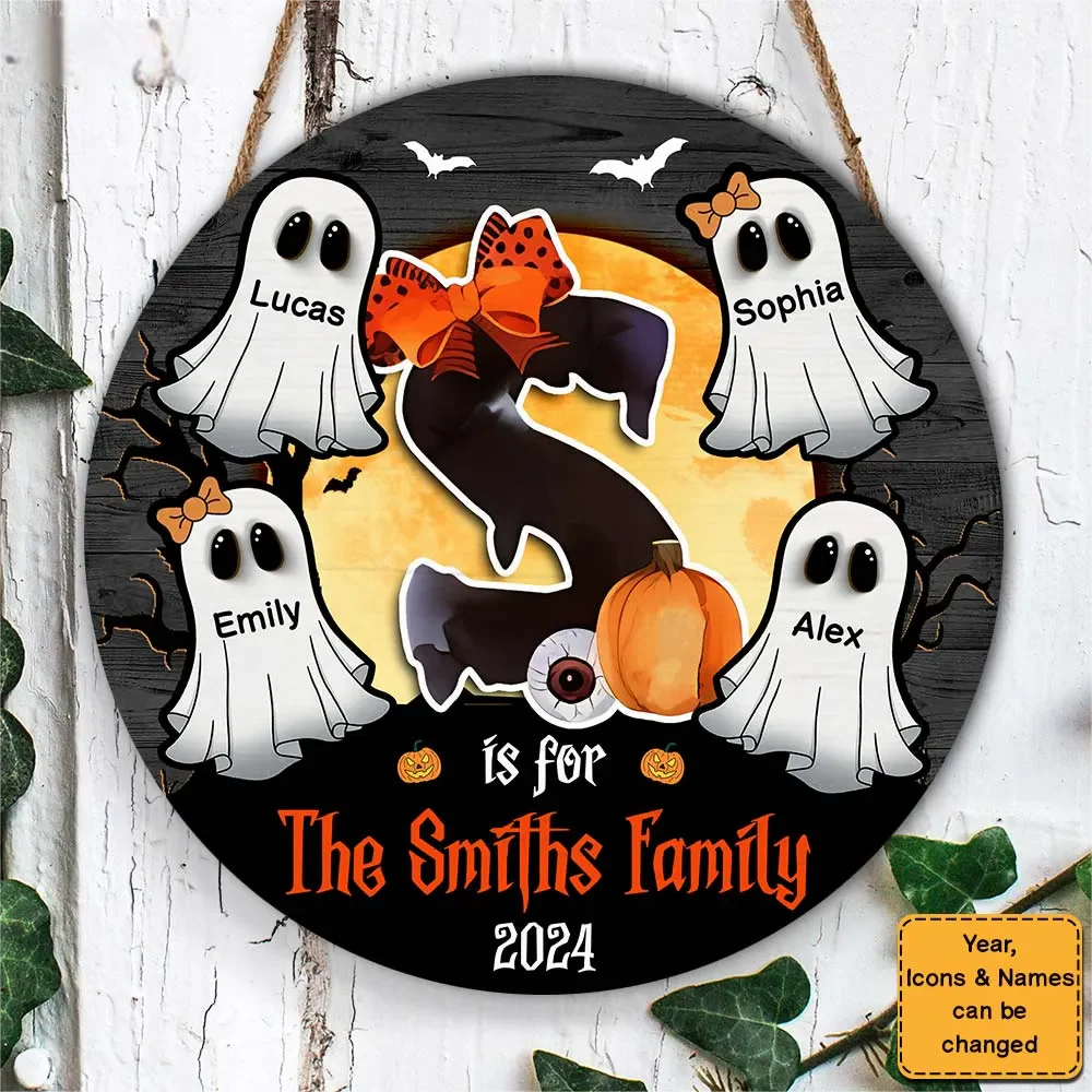 Family Alphabet - Personalized Halloween Round Wood Sign - Image 4