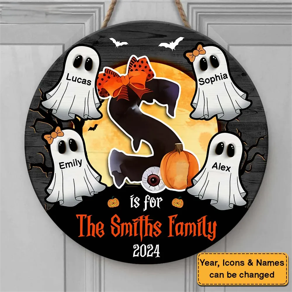 Family Alphabet - Personalized Halloween Round Wood Sign - Image 5