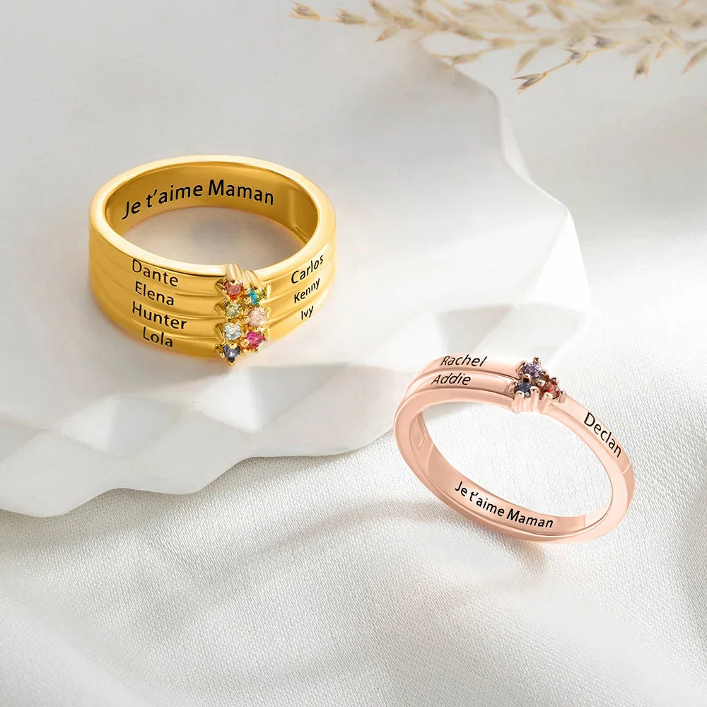 Family Birthstone Personalized 1-8 Names Engraving Ring, Mothers Ring - Image 11