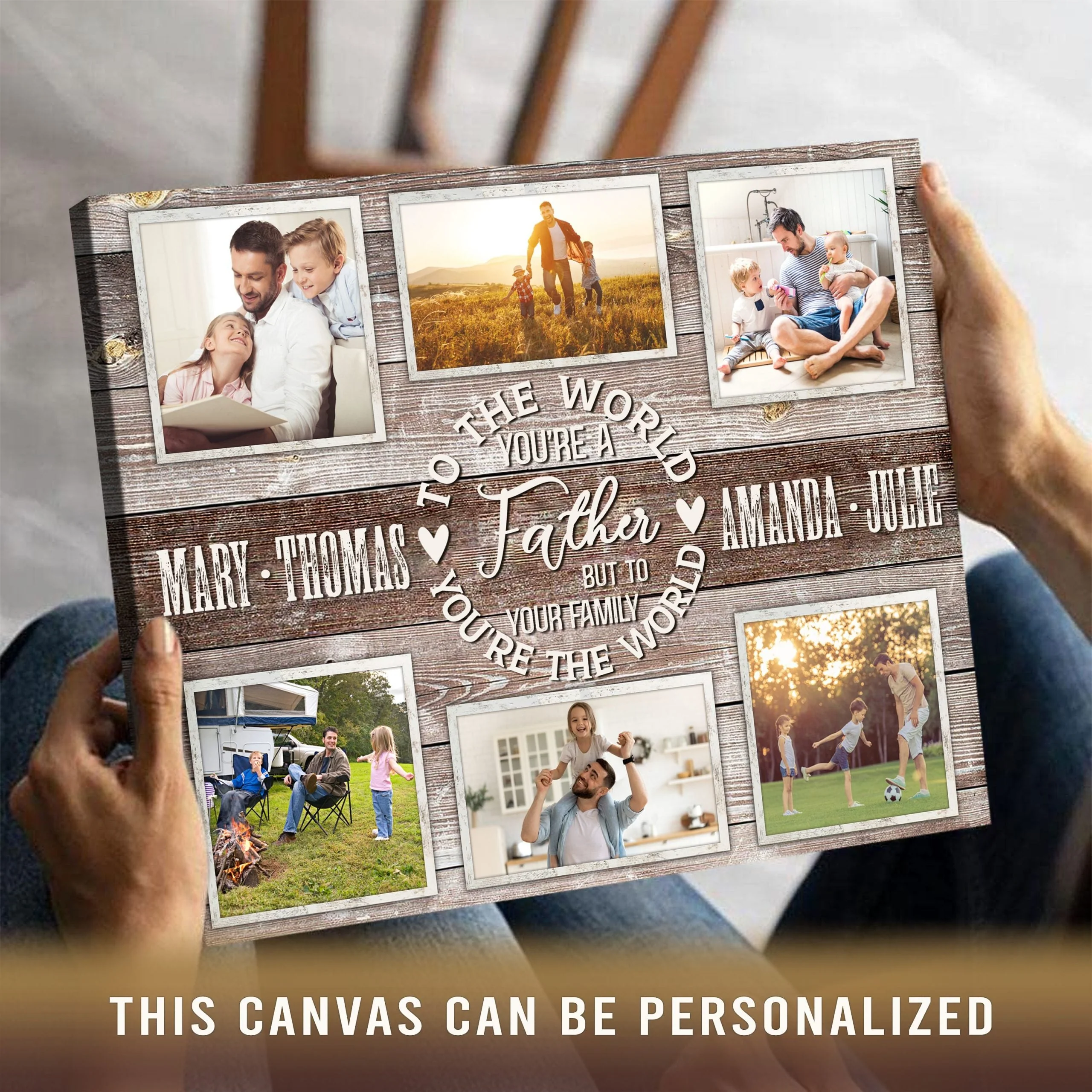 Family Bond Collage Canvas, To The World You Are A Father Personalized Canvas Poster - Image 2