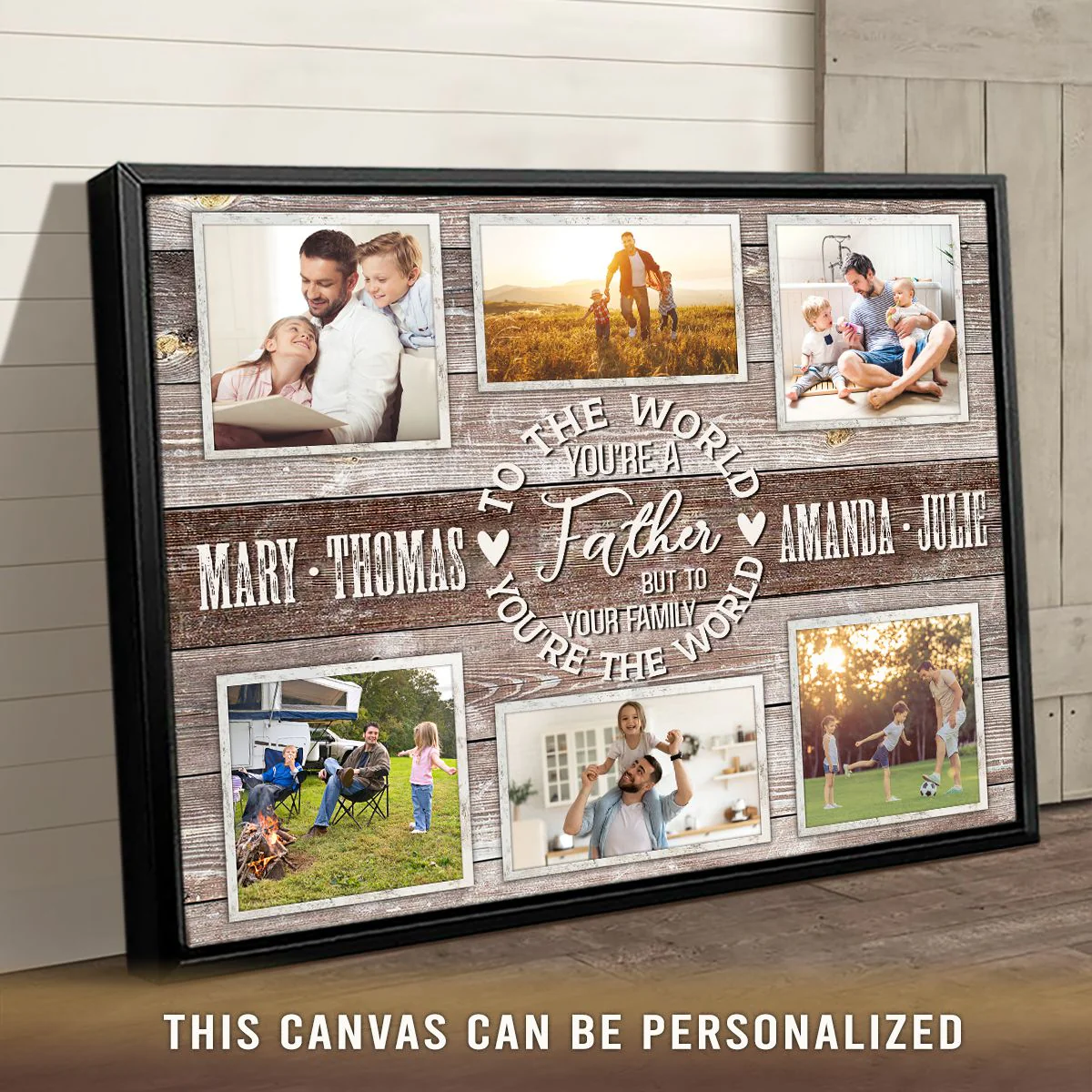 Family Bond Collage Canvas, To The World You Are A Father Personalized Canvas Poster - Image 3