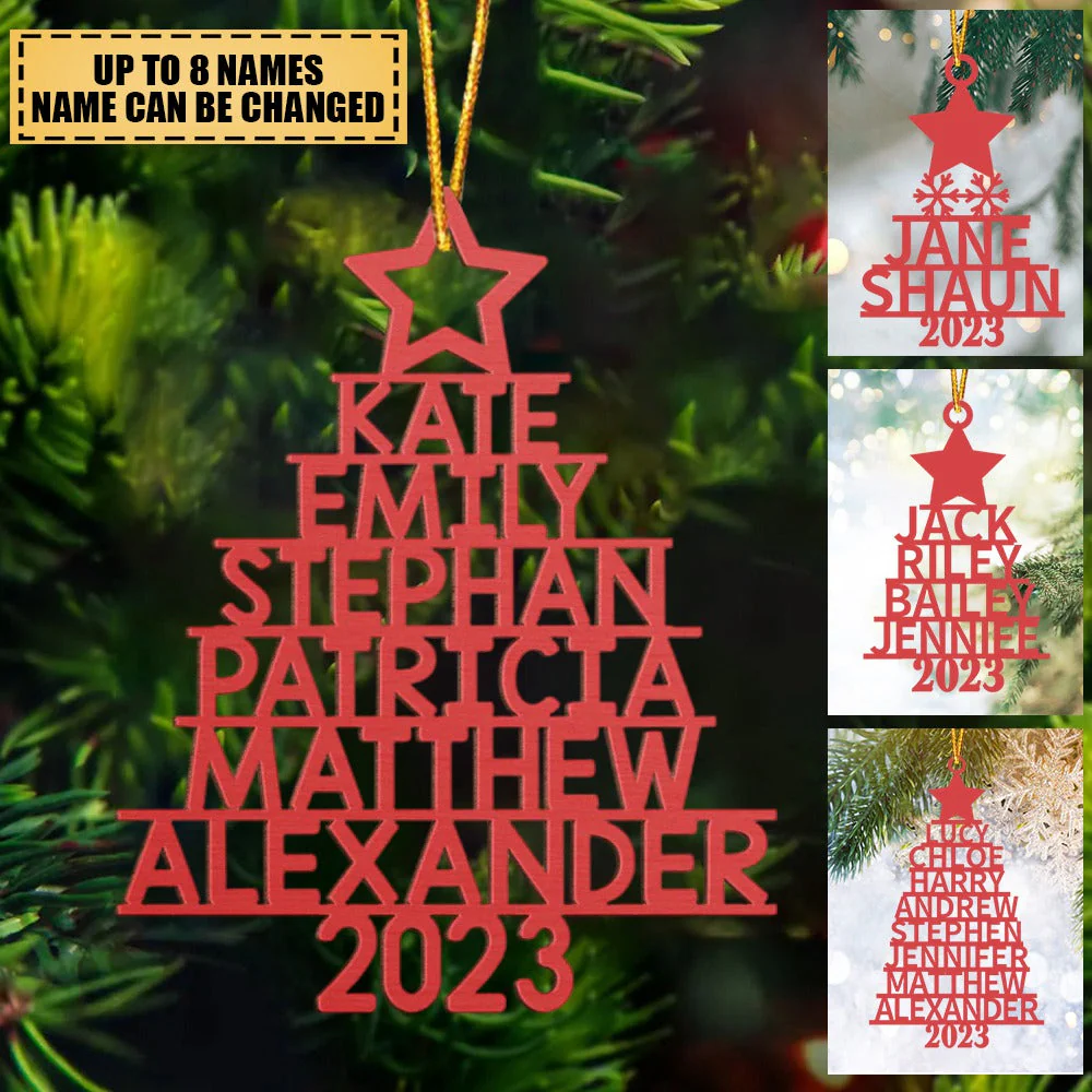 Family Christmas Tree - Family members' name Personalized Wood Ornament - Image 2