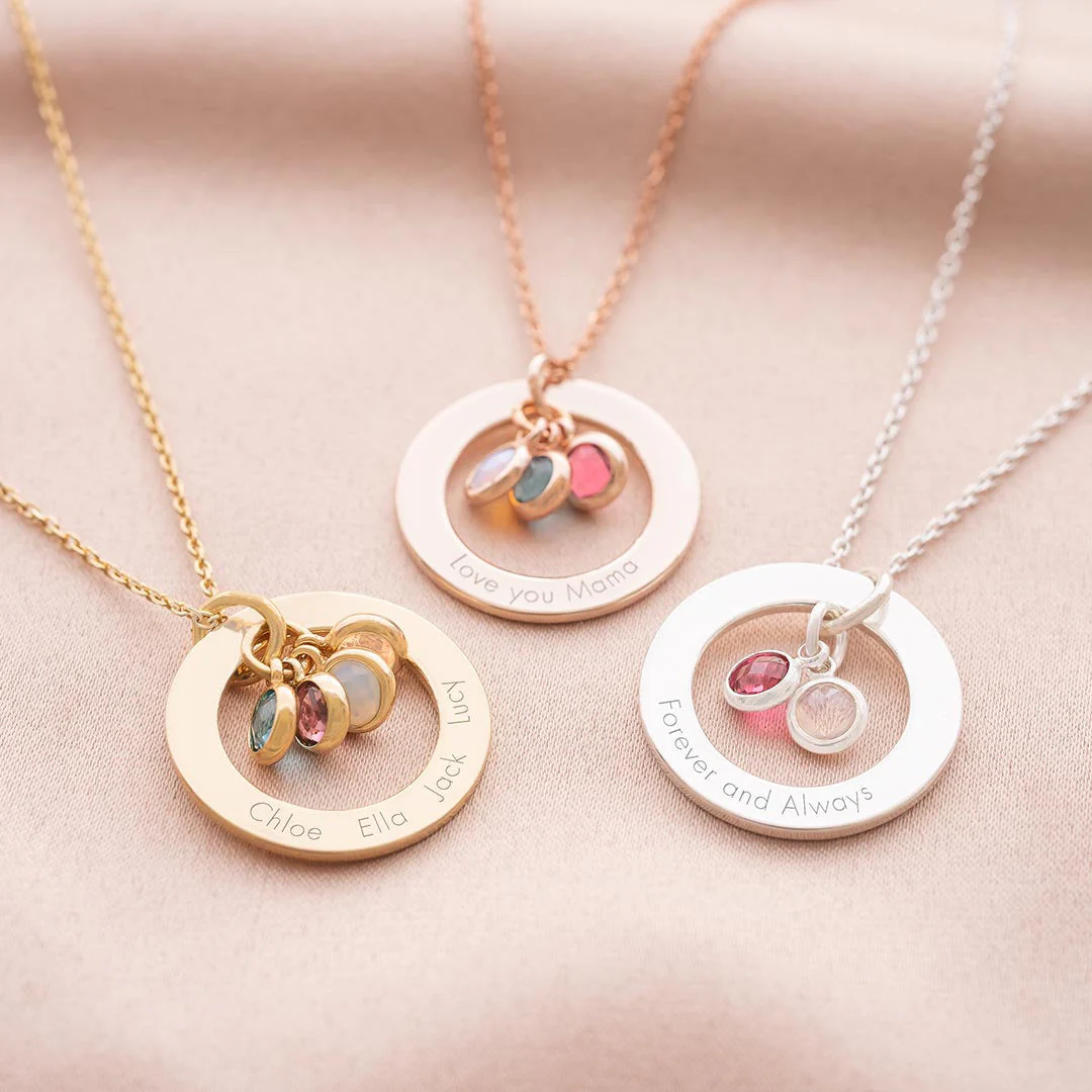 Family Eternal Ring and Birthstone Personalized Necklace - Image 2