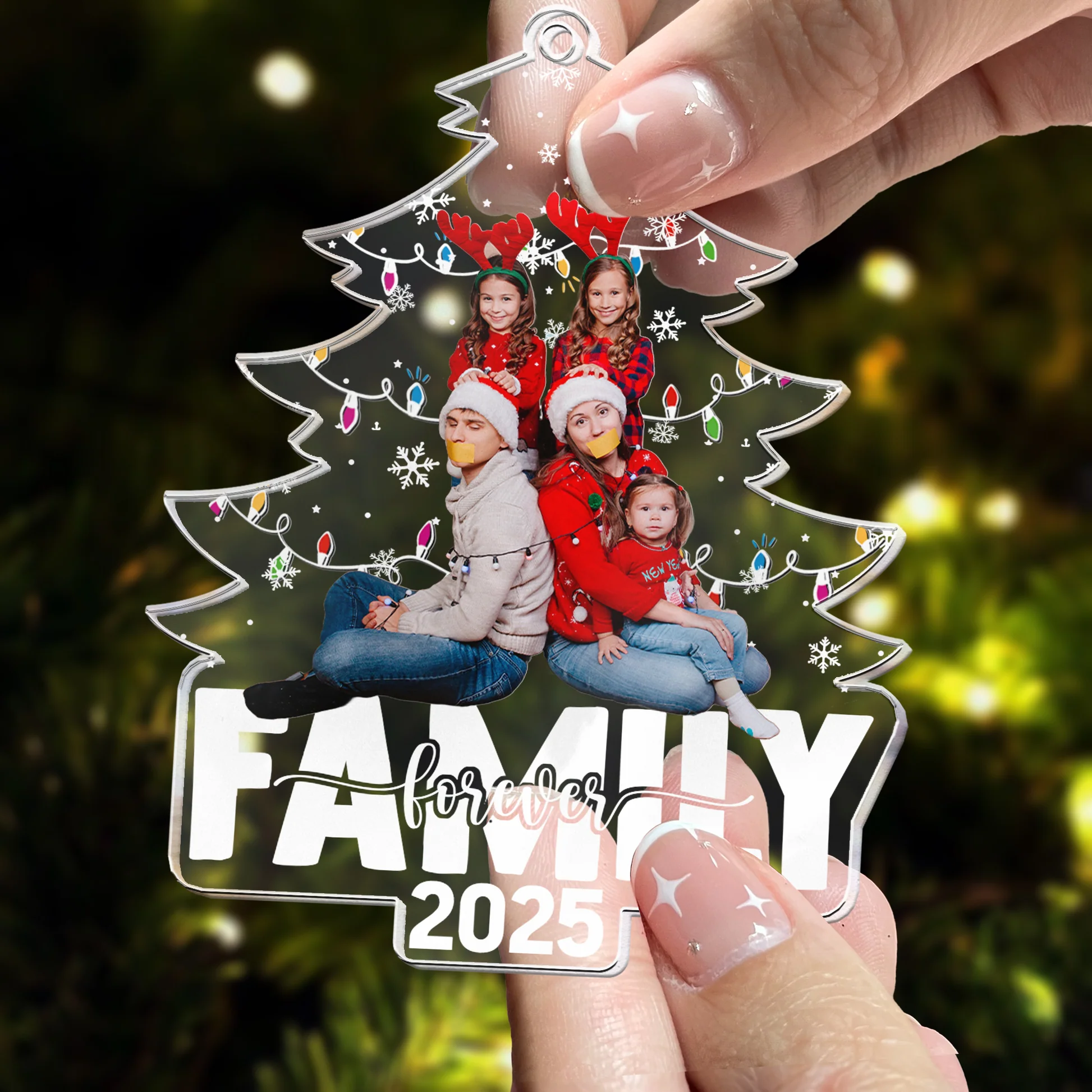 Family Forever Christmas Tree - Personalized Acrylic Photo Ornament - Image 2
