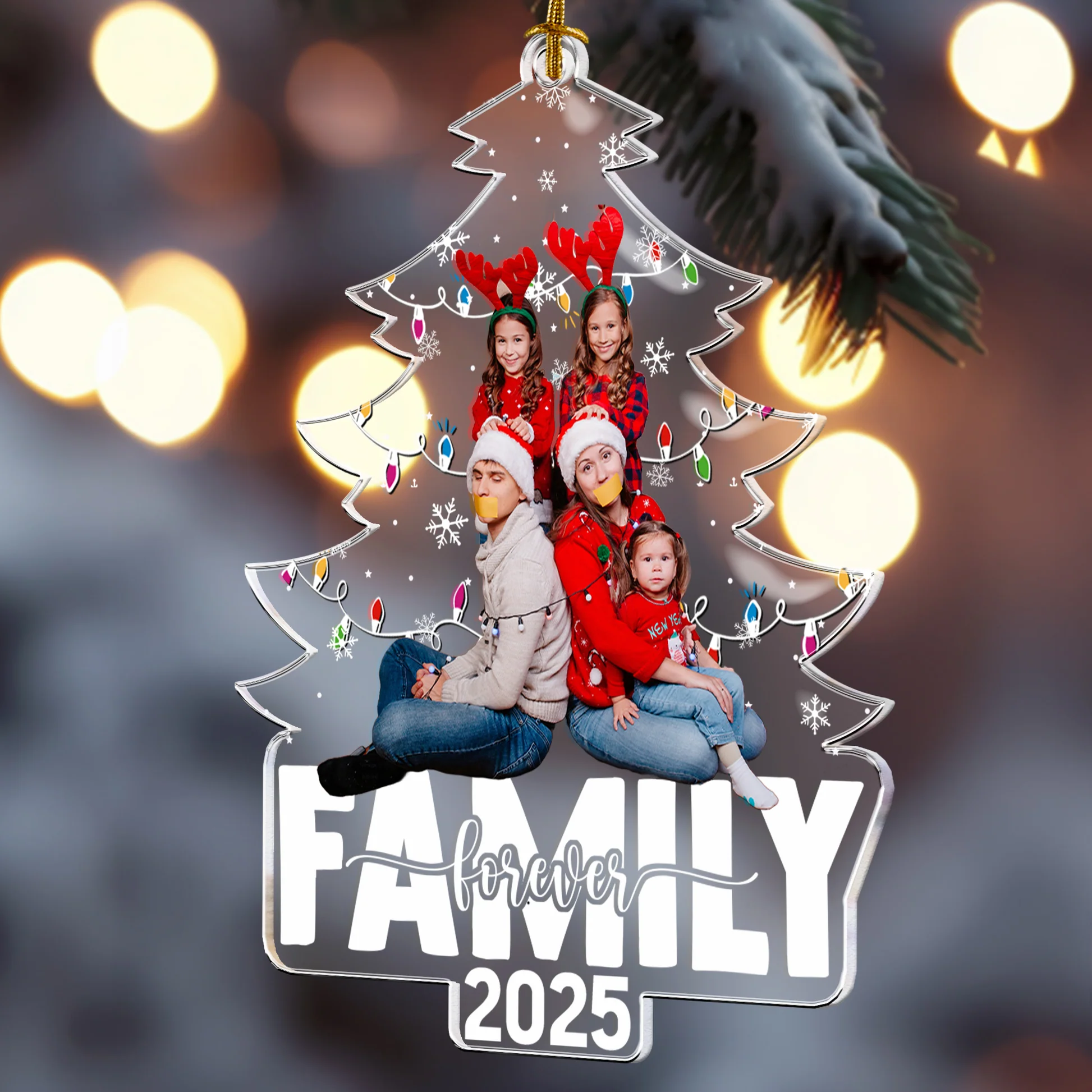 Family Forever Christmas Tree - Personalized Acrylic Photo Ornament - Image 3