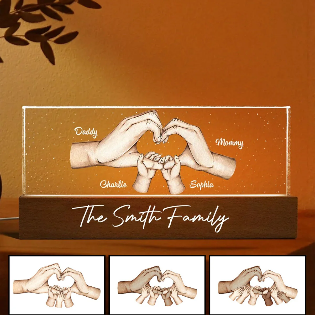 Family Heart Hands Personalized Acrylic LED Night Light - Image 3