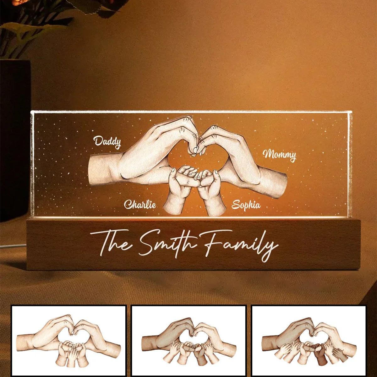 Family Heart Hands Personalized Acrylic LED Night Light - Image 4