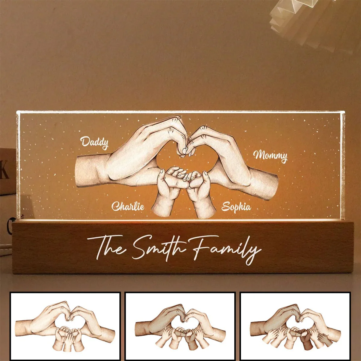 Family Heart Hands Personalized Acrylic LED Night Light - Image 5