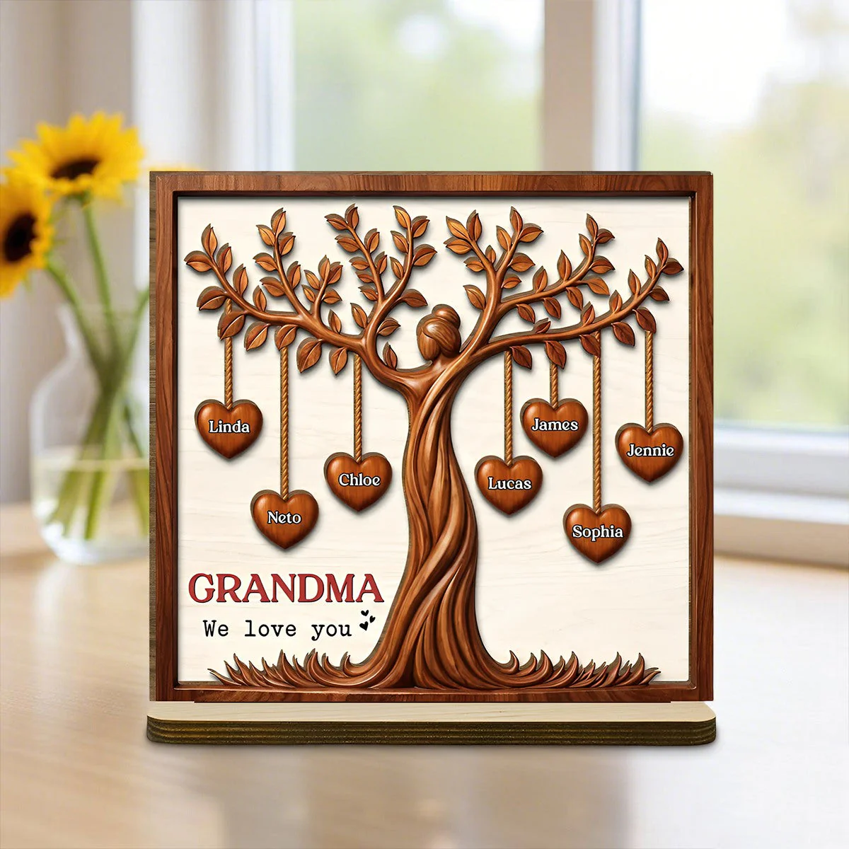 Family Hearts Tree - Personalized Wood Plaque - Mother's day Gift for Grandma Mom - Image 2