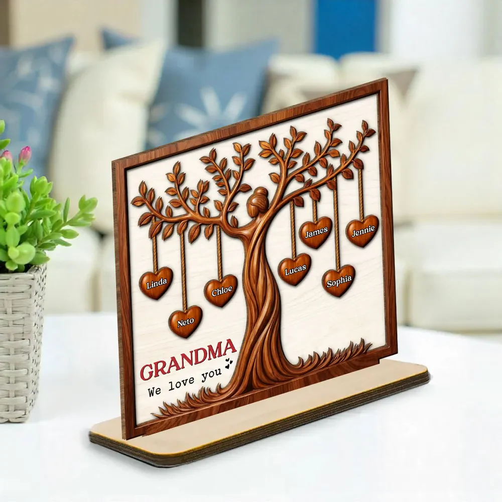 Family Hearts Tree - Personalized Wood Plaque - Mother's day Gift for Grandma Mom - Image 3