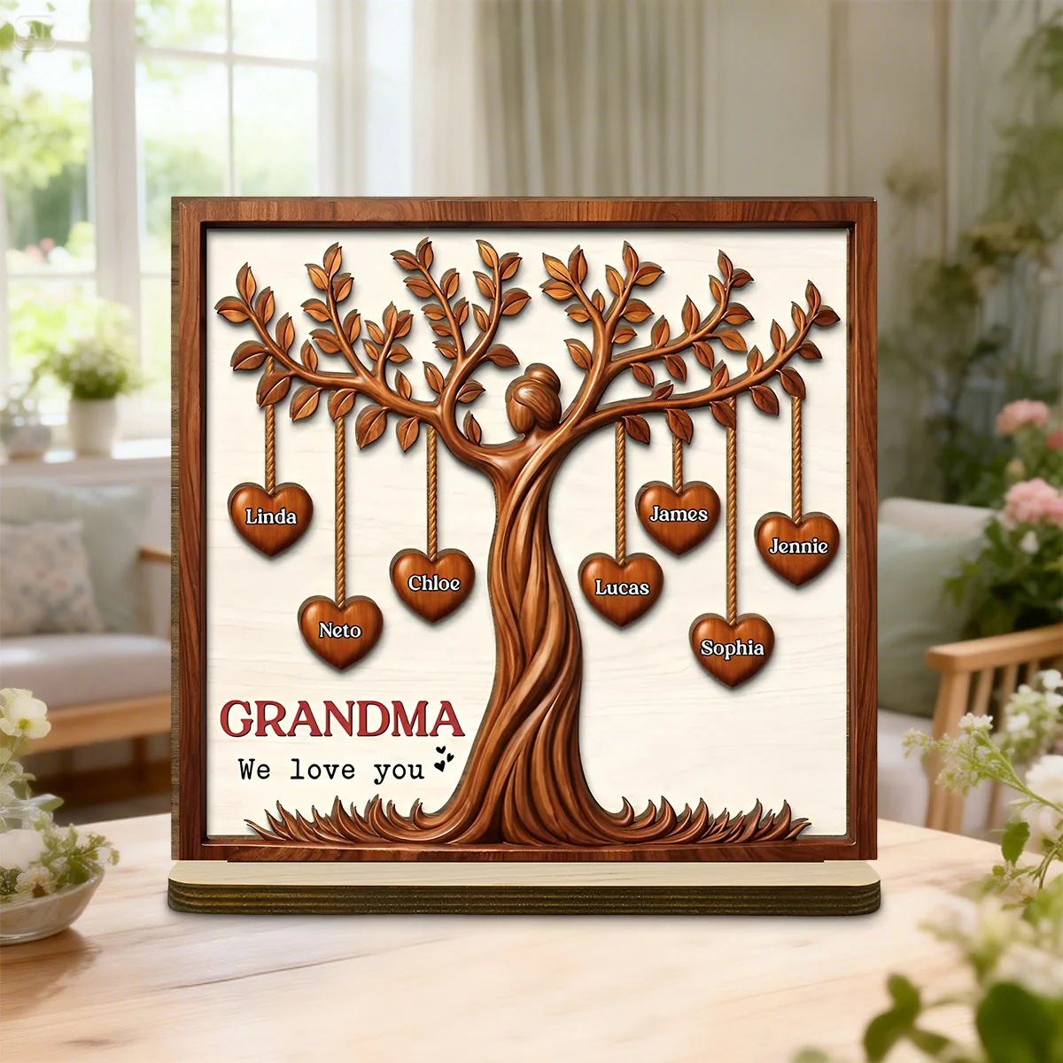 Family Hearts Tree - Personalized Wood Plaque - Mother's day Gift for Grandma Mom - Image 4