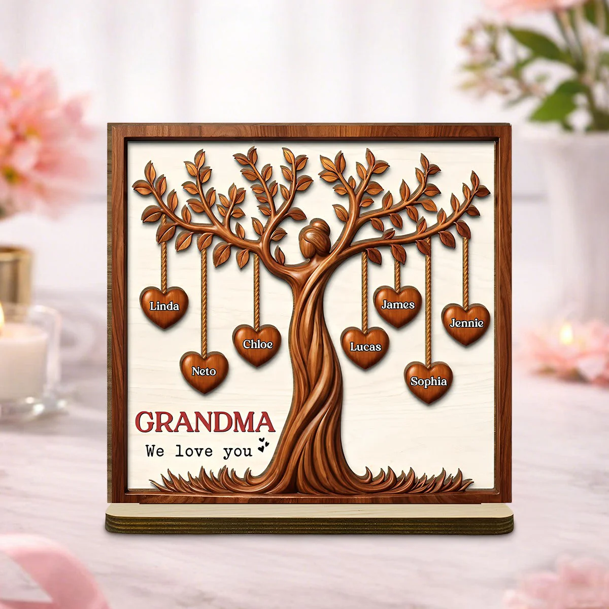 Family Hearts Tree - Personalized Wood Plaque - Mother's day Gift for Grandma Mom - Image 6