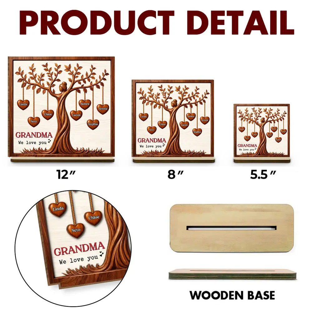 Family Hearts Tree - Personalized Wood Plaque - Mother's day Gift for Grandma Mom - Image 7