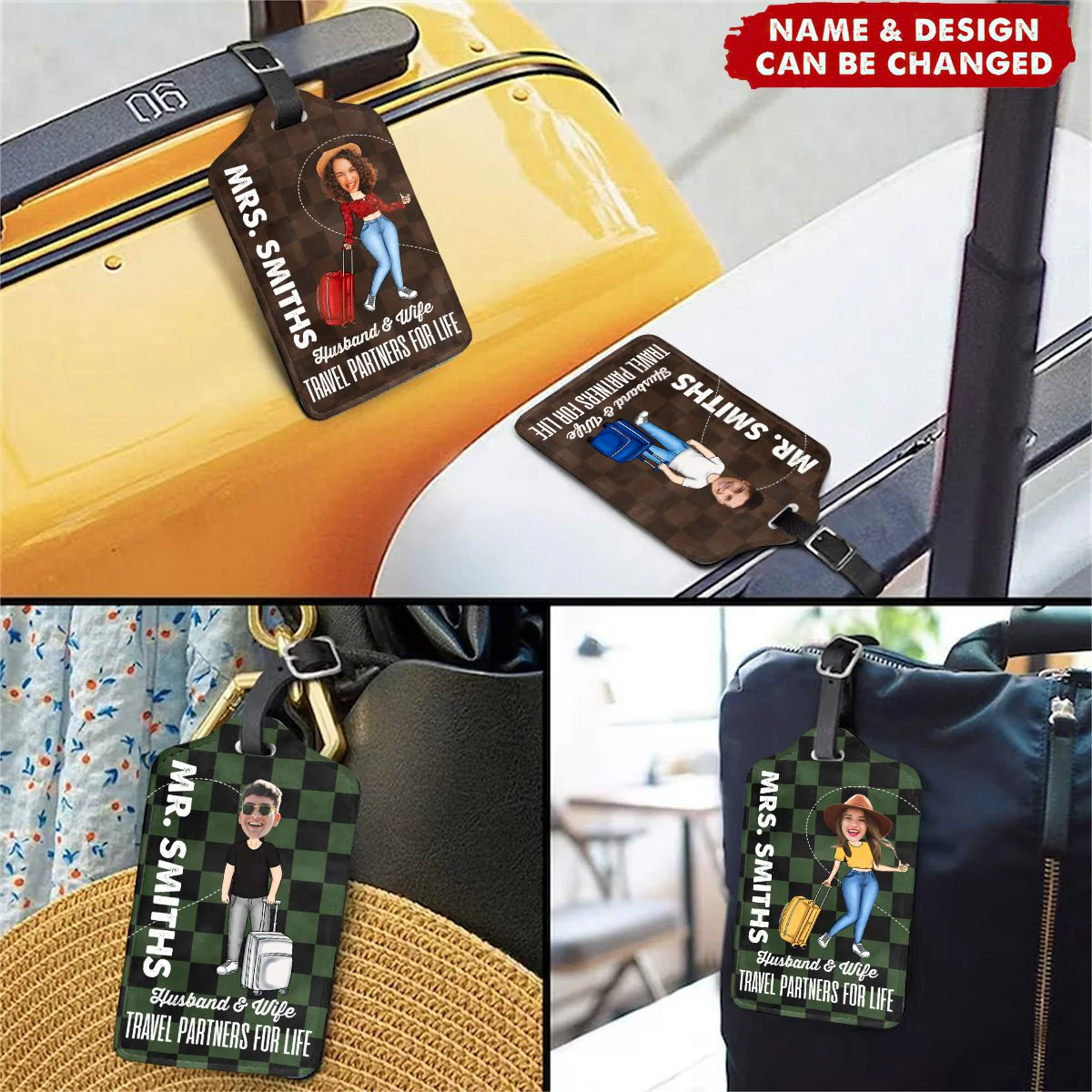 Family - Husband & Wife Travel Partners For Life - Personalized Luggage Tag - Image 4