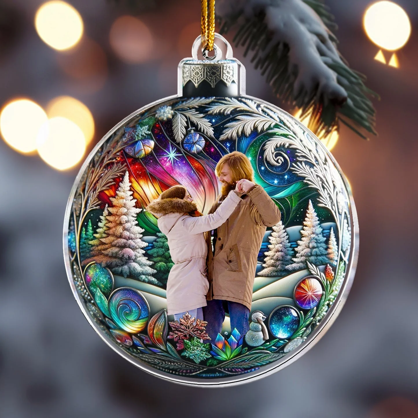 Family In Christmas Ball Personalized Acrylic Photo Ornament - Image 2