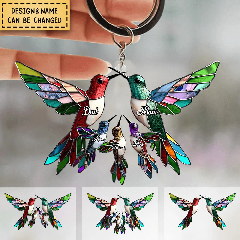 Family Members Christmas Hummingbird Together Personalized Acrylic Keychain - Image 2