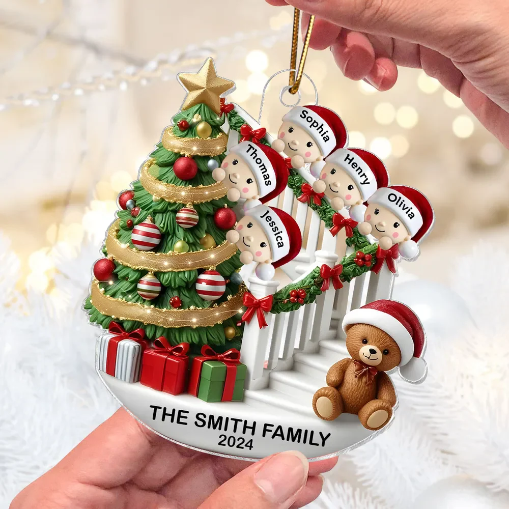 Family Members On Christmas Stairs Personalized Acrylic Ornament - Image 2