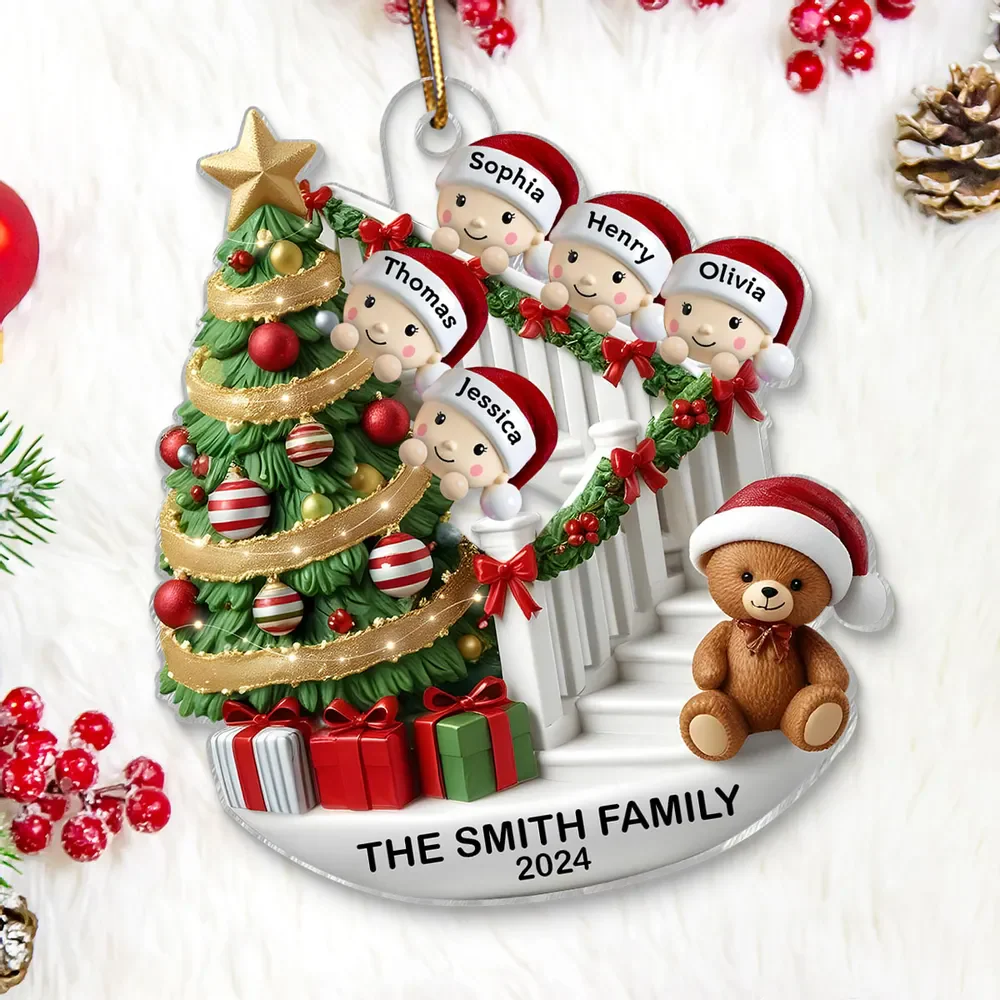 Family Members On Christmas Stairs Personalized Acrylic Ornament - Image 3