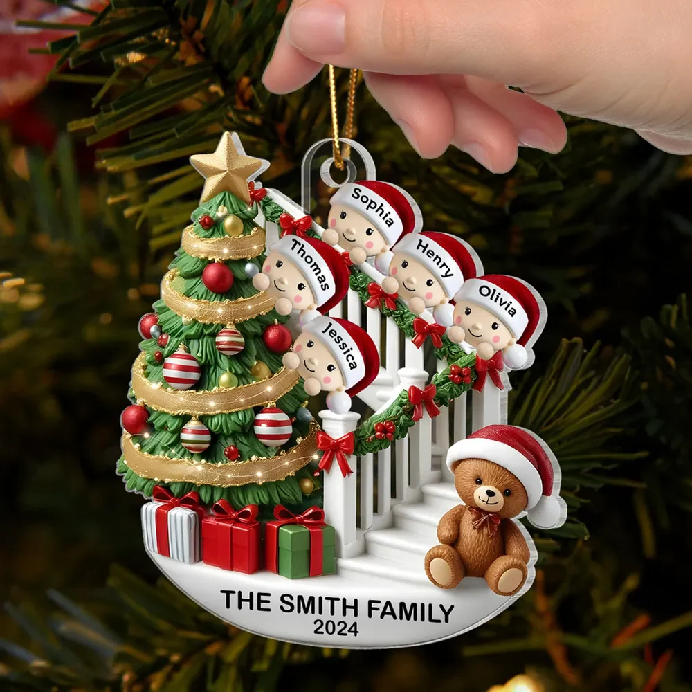 Family Members On Christmas Stairs Personalized Acrylic Ornament - Image 4
