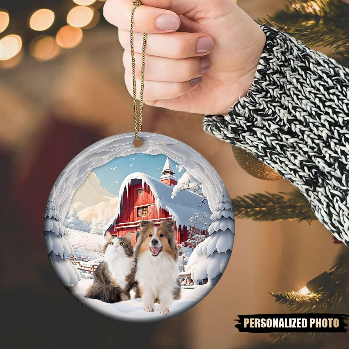 Family Photo Personalized Christmas Snow Ceramic Ornament - Image 2