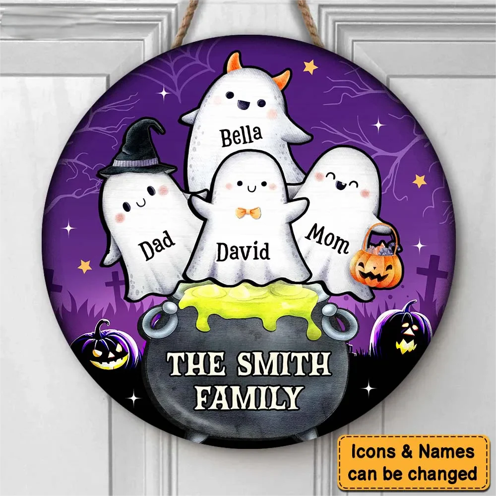 Family Potion Pot Boo - Personalized Halloween Round Wood Sign - Image 3