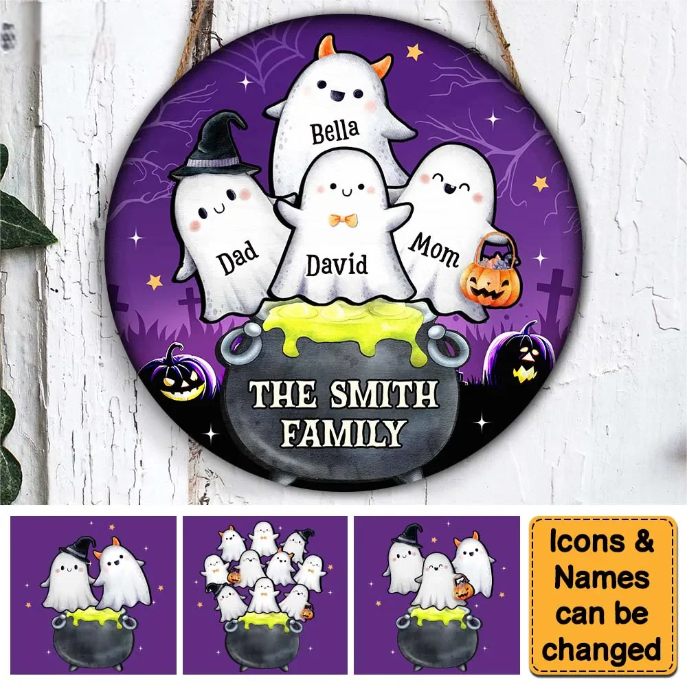 Family Potion Pot Boo - Personalized Halloween Round Wood Sign - Image 4