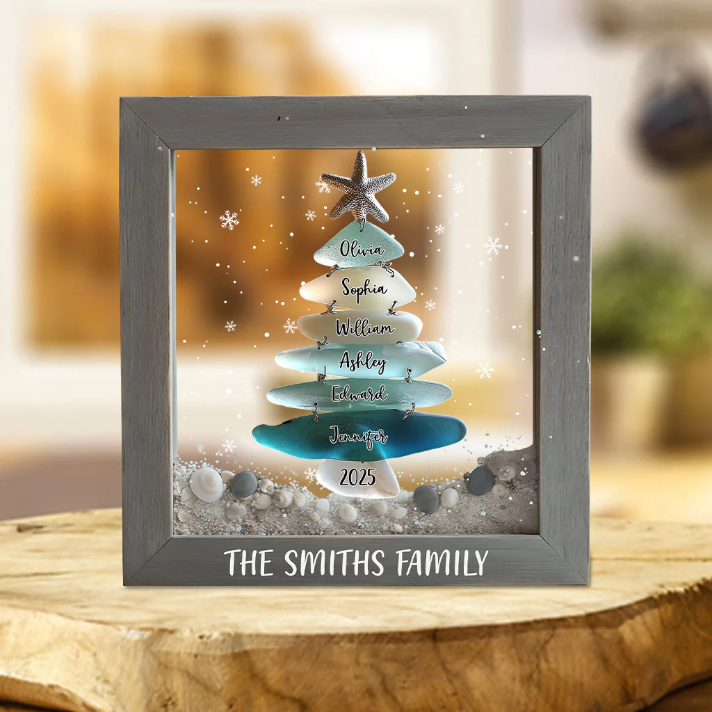 Family Sea Glass Christmas Tree Personalized Family Acrylic Plaque - Image 2