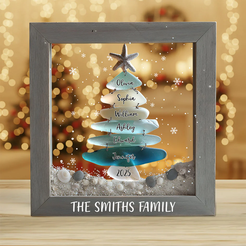 Family Sea Glass Christmas Tree Personalized Family Acrylic Plaque - Image 3