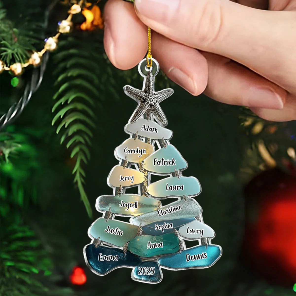 Family Sea Glass Christmas Tree - Personalized Family Ornament - Image 3