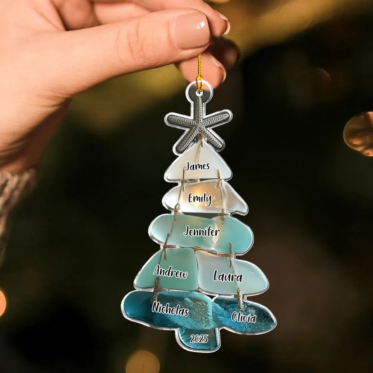 Family Sea Glass Christmas Tree - Personalized Family Ornament - Image 4