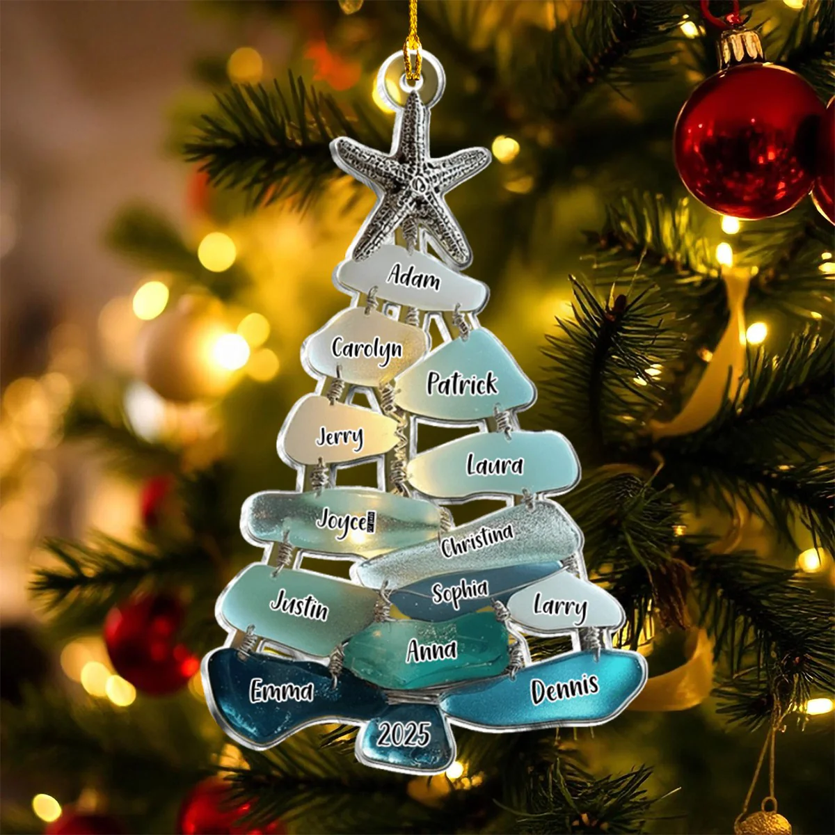 Family Sea Glass Christmas Tree - Personalized Family Ornament - Image 5