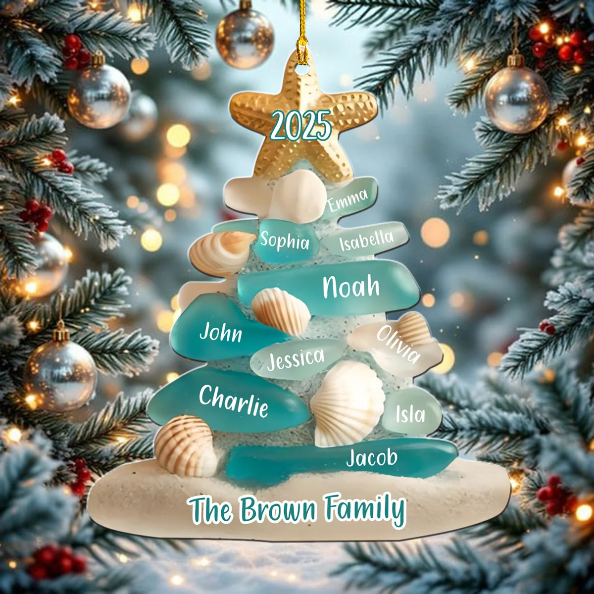 Family Sea Glass Christmas Tree - Personalized Ornament - Image 2