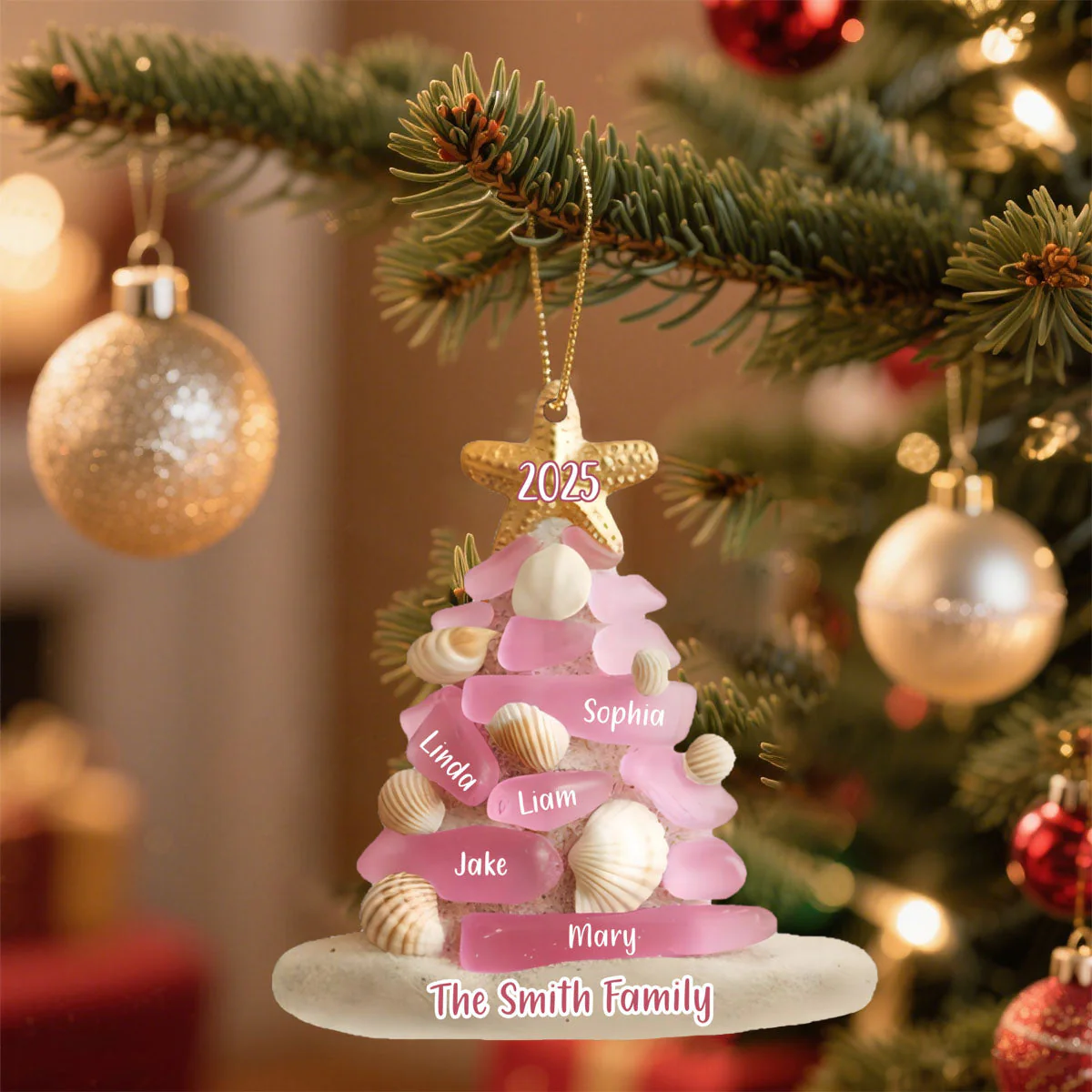 Family Sea Glass Christmas Tree - Personalized Ornament - Image 3