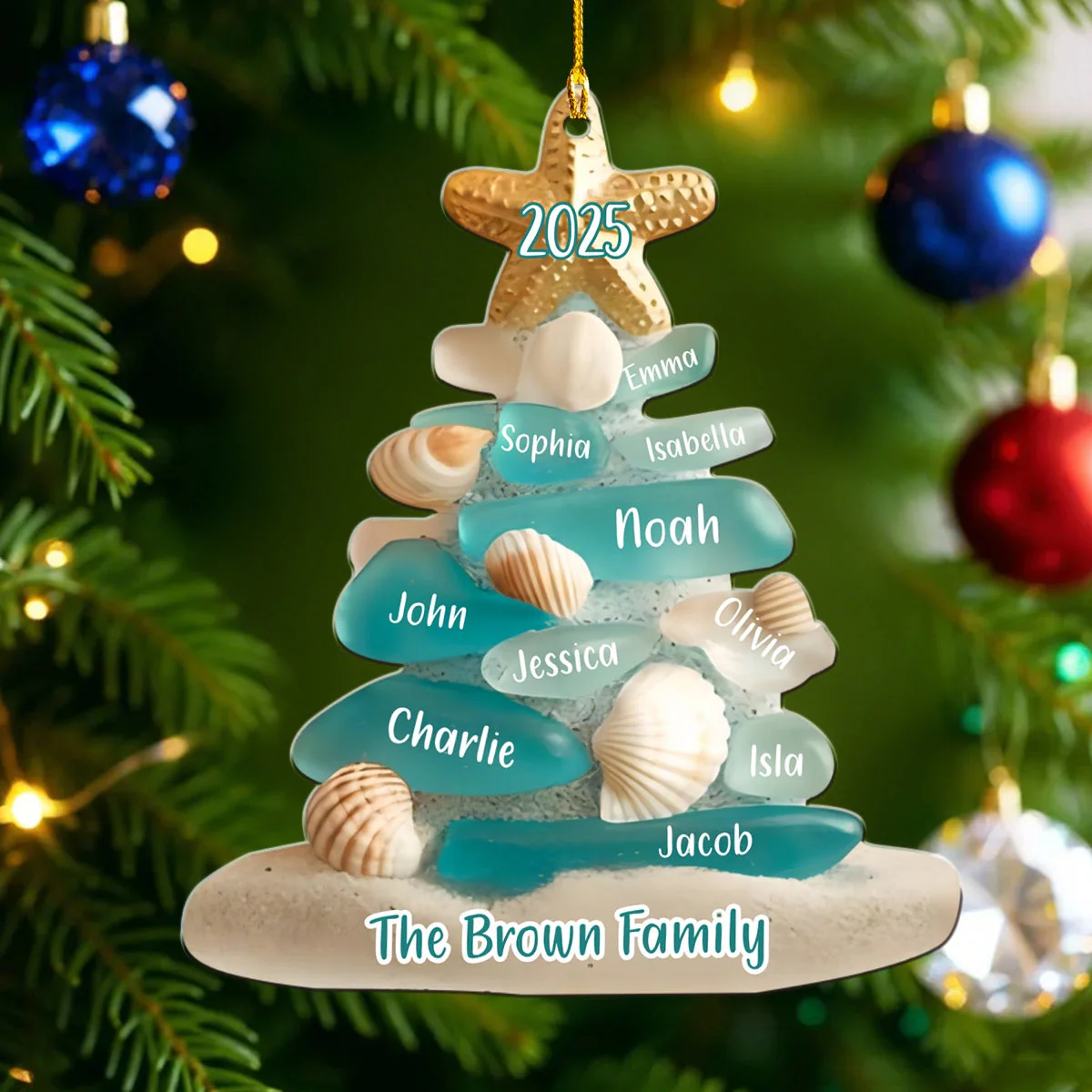 Family Sea Glass Christmas Tree - Personalized Ornament - Image 6